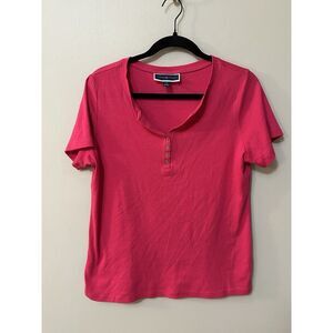 Karen Scott T Shirt 4 Button Top Womens Small‎ Short Sleeve Medium Pink